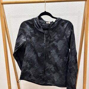 Black Camouflage Zip-Up Rain Coat